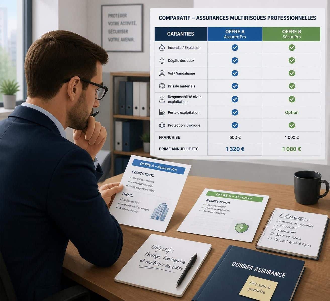 d&eacute;couvrez comment comparer efficacement deux assurances multirisques professionnelles pour choisir la couverture adapt&eacute;e &agrave; votre entreprise et optimiser votre protection.